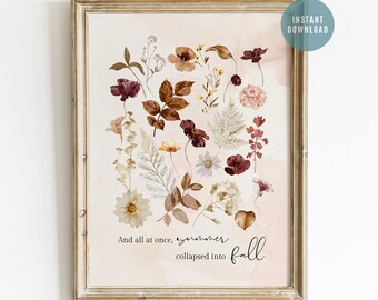 Watercolor Fall Flowers Art Print: Botanical Leaves (Digital Download)