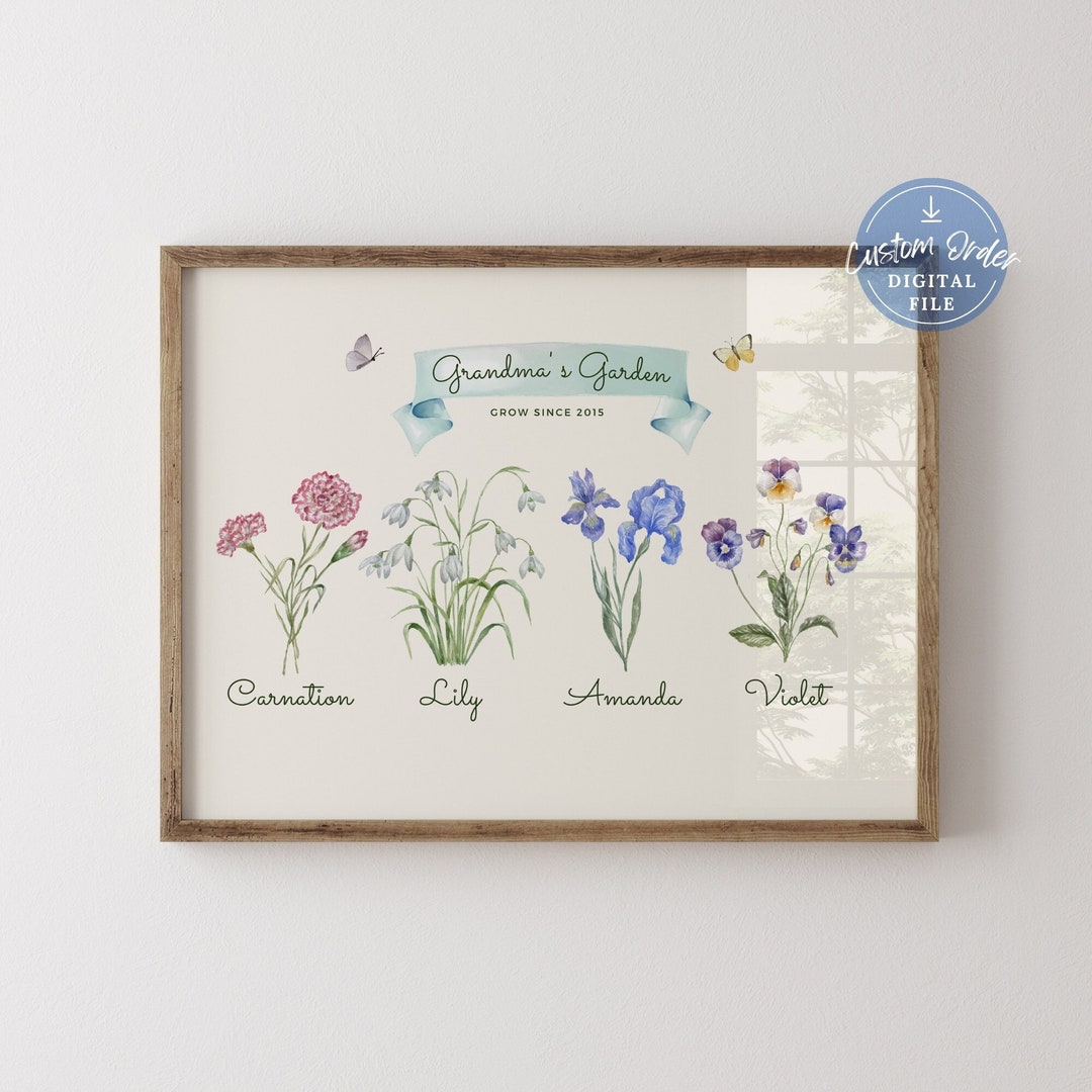Grandma's Garden Flowers, Watercolor Flower Mom's Garden, Family Birth
