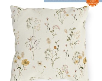 Watercolor Wildflowers Outdoor Pillow: UV & Water-Resistant