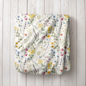 Wildflower Blanket, Watercolor Botanical Floral Blanket, Spring Summer blanket, Boho Wildflowers Blanket, velveteen blanket image 1