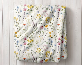 Wildflower Blanket, Watercolor Botanical Floral Blanket, Spring Summer blanket, Boho Wildflowers Blanket, velveteen blanket
