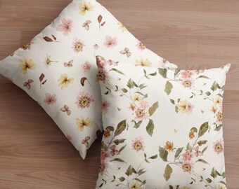 Aquarell Wildblumen Kissenbezug: Baumwoll Florales Dekokissen