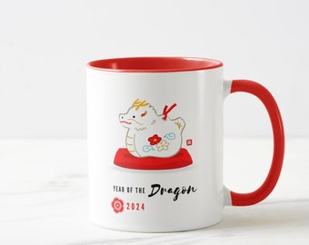 Year of the Dragon Ceramic Mug, Chinese New Year 2024 Mug, Cute Dragon Japanese Style Mug, Dragon Mug, New year gift, Animal Mug