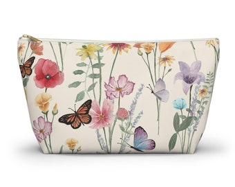 Watercolor Wildflowers Floral Makeup Bag, Floral Pouch, Summer Bag, Flower Makeup Bag, mother's day gift, floral makeup pouch