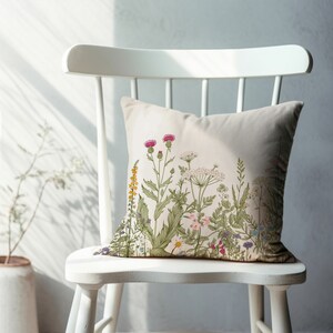 Summer Pillow Floral Wildflowers Pillows, Spring Summer Botanical Herb Garden, Floral Pillows Covers, Spring Flower Pillow, Botanical Pillow