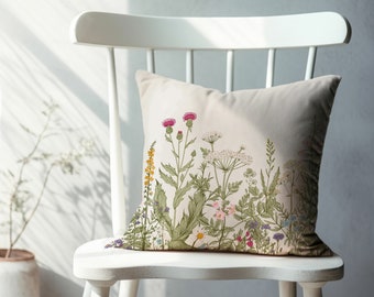 Floral Wildflower Pillow Cover: Botanical Herb Garden Design Farmhouse Decor