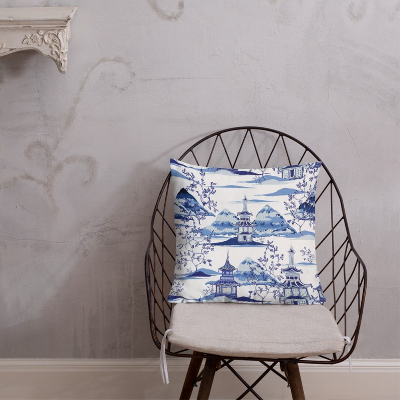 Chinoiserie Pillow Cover Blue Chinoiserie Pillow Covers Blue Etsy