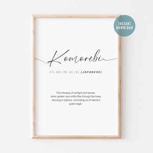 Komorebi Print Inspirational Words, Komorebi Definition Wall Print, Japanese Quote Wall Art, Printable Wall Art, Digital Download