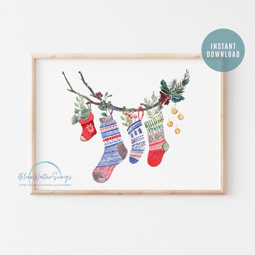 Christmas Stocking and Botanical Print Xmas Stockings Print Etsy Canada