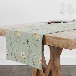 Watercolor Wildflowers and Foliage Table Runner, Botanical Table Runner, Farmhouse Spring Table Runner, Cotton Table Runners, Spring Decor