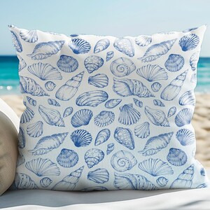 Blue Seashell Pillow, Coastal Pillow Cover, Blue nautical pillows, Summer Pillows, Blue Coastal Pillow, Nautical Pillows, Beach House Decor