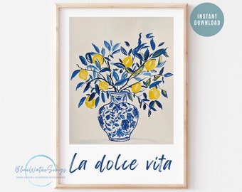 Summer Lemon Poster Print, La Dolce Vita Amalfi Coast lemon printable kitchen, Lemon Tree Wall Art Prints Digital Download Printable Art