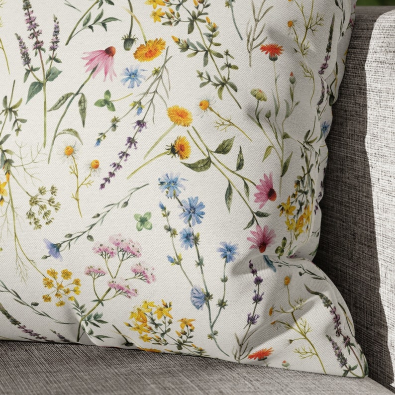 Wildflowers Pillow Covers, Watercolor Spring Summer Pillow Cover, Colorful Flower Pillowcase, Farmhouse Throw Pillow, Spring Home Decor zdjęcie 5