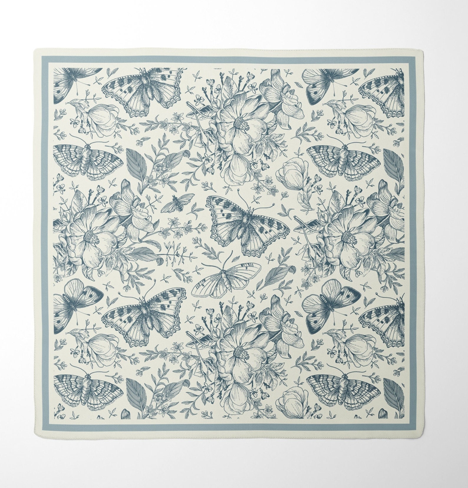 Blue Butterfly Silk Scarf: Vintage Moth Floral Square Scarf - Etsy