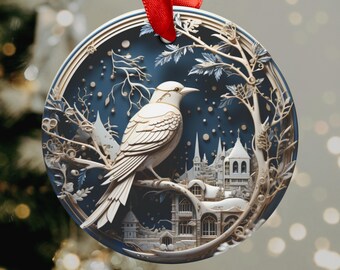 3D Blue Bird Christmas Glass Ornament, Bird Christmas Ornaments, Bird Glass Ornament, Acrylic Ornament, 3D Ornament, Christmas Ornament 2023