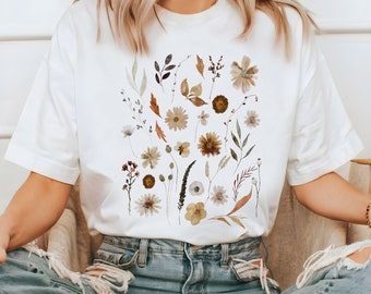 Watercolor Fall Leaves and Wildflowers Shirt, Fall Botanical Shirt, Cottagecore Shirt, Fall Vibes Shirt, Autumn Shirt, Cute fall gift