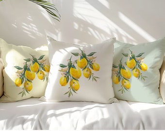 Lemon Pillow, Summer Pillow, Watercolor Lemon pillow,  Yellow pillow cover, decorative pillow lemon decor throw pillow Outdoor pillows