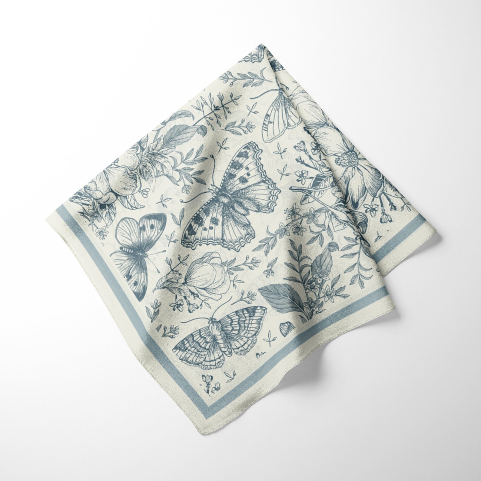 Blue Butterfly Silk Scarf: Vintage Moth Floral Square Scarf - Etsy