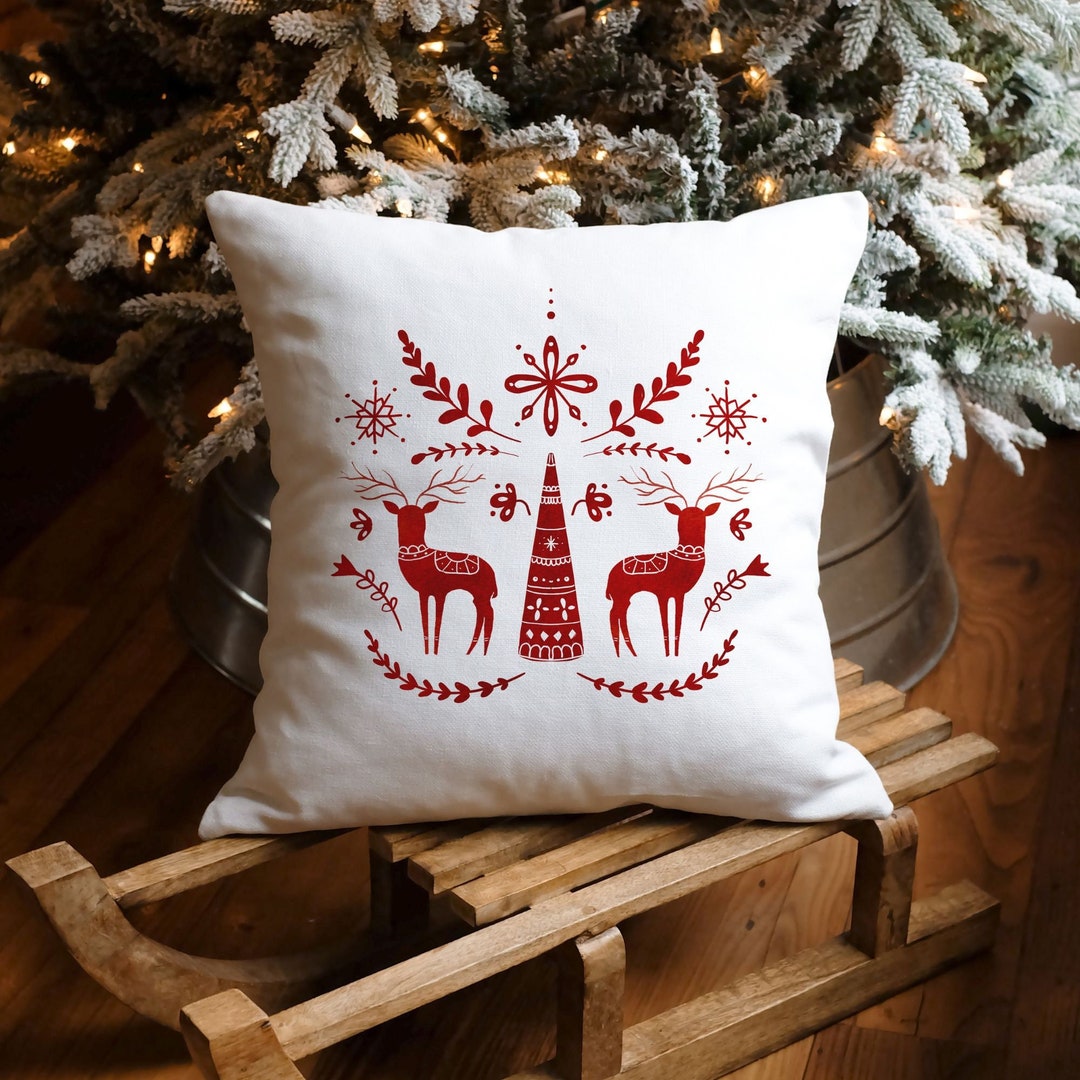 Reindeer Christmas Pillow Cover Nordic Reindeer Pillows Etsy