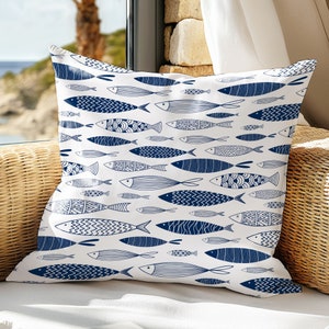 Blue Fish Pillow, Coastal Pillow Cover, Blue nautical pillows, Summer Pillows, Blue Pillow, Coastal Pillow, Nautical Pillows, Cute Pillows