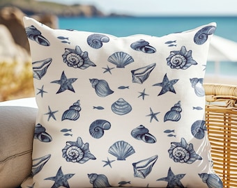 Watercolor Blue Seashell Pillow, Coastal Pillow Cover, Blue nautical pillows, Summer Pillows, Blue Pillow, Coastal Pillow, Nautical Pillows