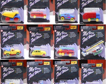 Lot 12 Vehicles Complete Series 1 My Very First Wheels 1996 Maisto Diecast Metal Car Truck Crane Helicopter Bike Police Vintage