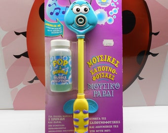 Pop A Bubble Music Wand 1995 Prime Time Greek Plays 8 Melodies Blue Outdoor Toy Vintage Rare Battery Operated