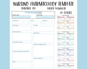 Printable Nursing Pharmacology Template, Med Card, Study Guide (PDF)