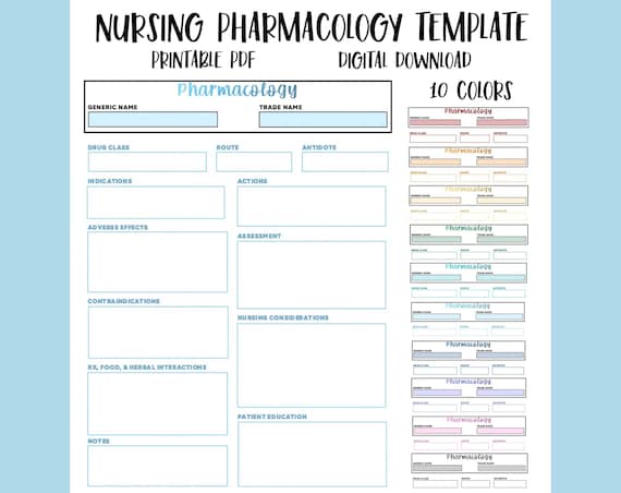 Printable Nursing Pharmacology Template, Med Card, Study Guide (PDF)