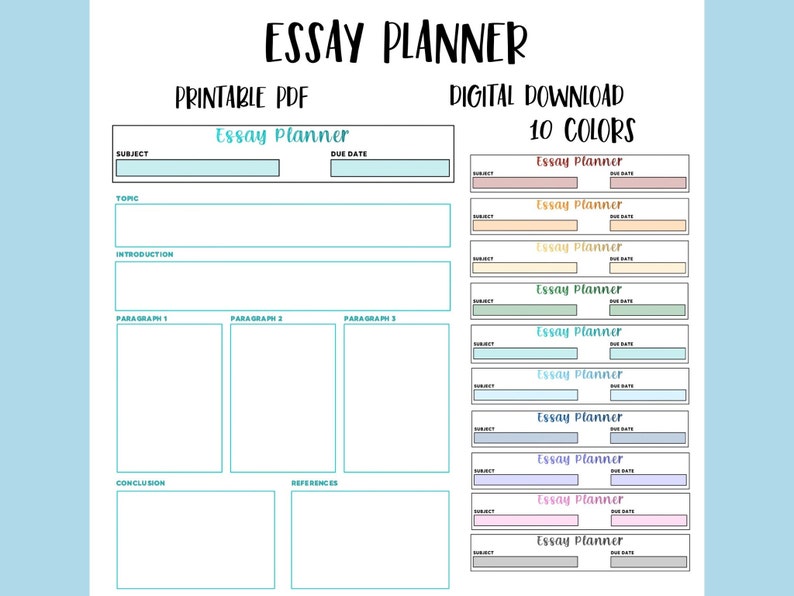 Printable Essay Planner, Writing Template, College Essay Outline Guide ...