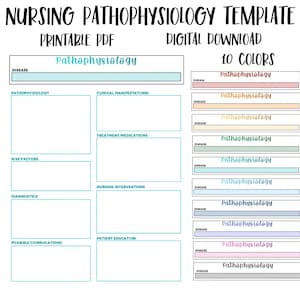 Printable Nursing Pathophysiology Template, Disease Process Notes, Nursing Student Study Guide PDF, Digital Download