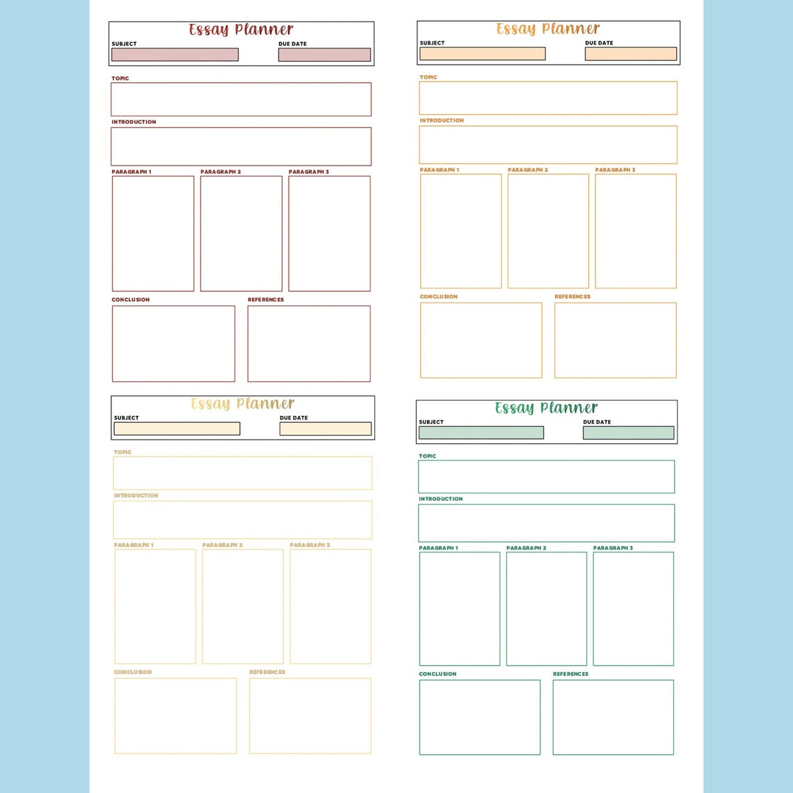 Printable Essay Planner, Writing Template, College Essay Outline Guide ...