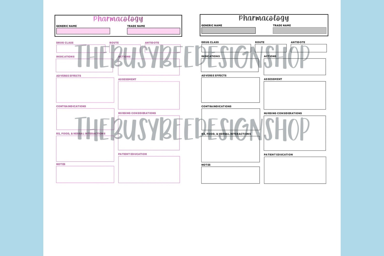 Printable Nursing Pharmacology Drug Card Template, Blank Med Card, Nursing Student Study Guide ...