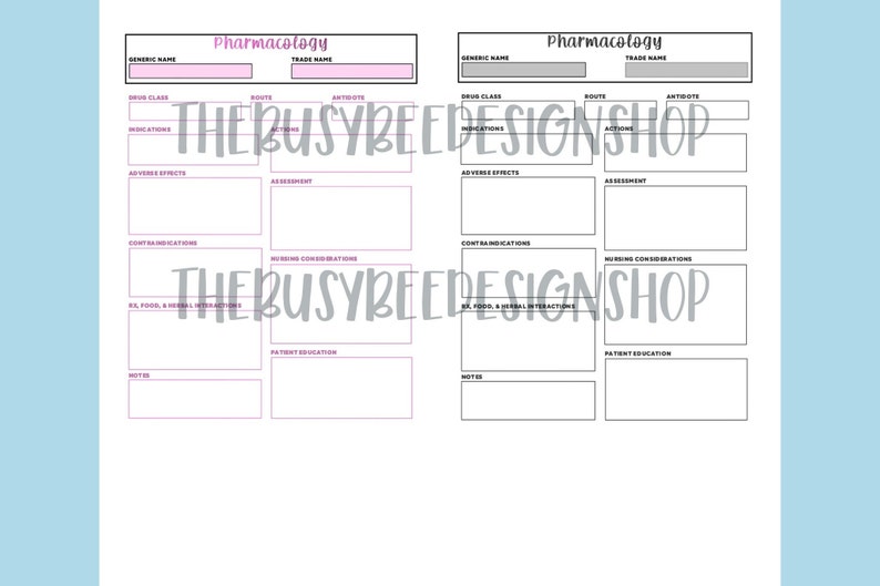 Printable Nursing Pharmacology Drug Card Template, Blank Med Card Word