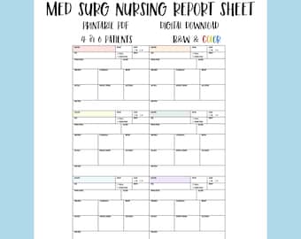 Med Surg Nurse Report Sheet: 4-6 Patient Handoff Template (Digital Download)