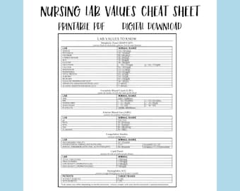 NCLEX Lab Values Cheat Sheet: Nursing Study Guide (digital Download) - Etsy