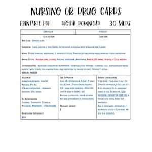 30 Cartões de Medicamentos para Farmacologia de Enfermagem OB, Modelo de Cartão de Medicamentos em Branco para Impressão, Guia de Estudo do Estudante de Enfermagem PDF, Download Digital