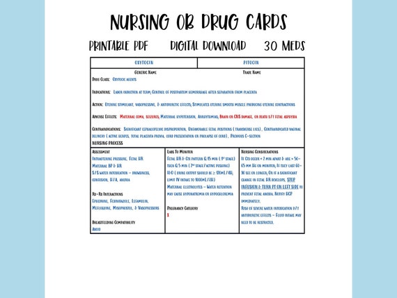 30 OB Nursing Pharmacology Drug Cards Printable Blank Drug - Etsy