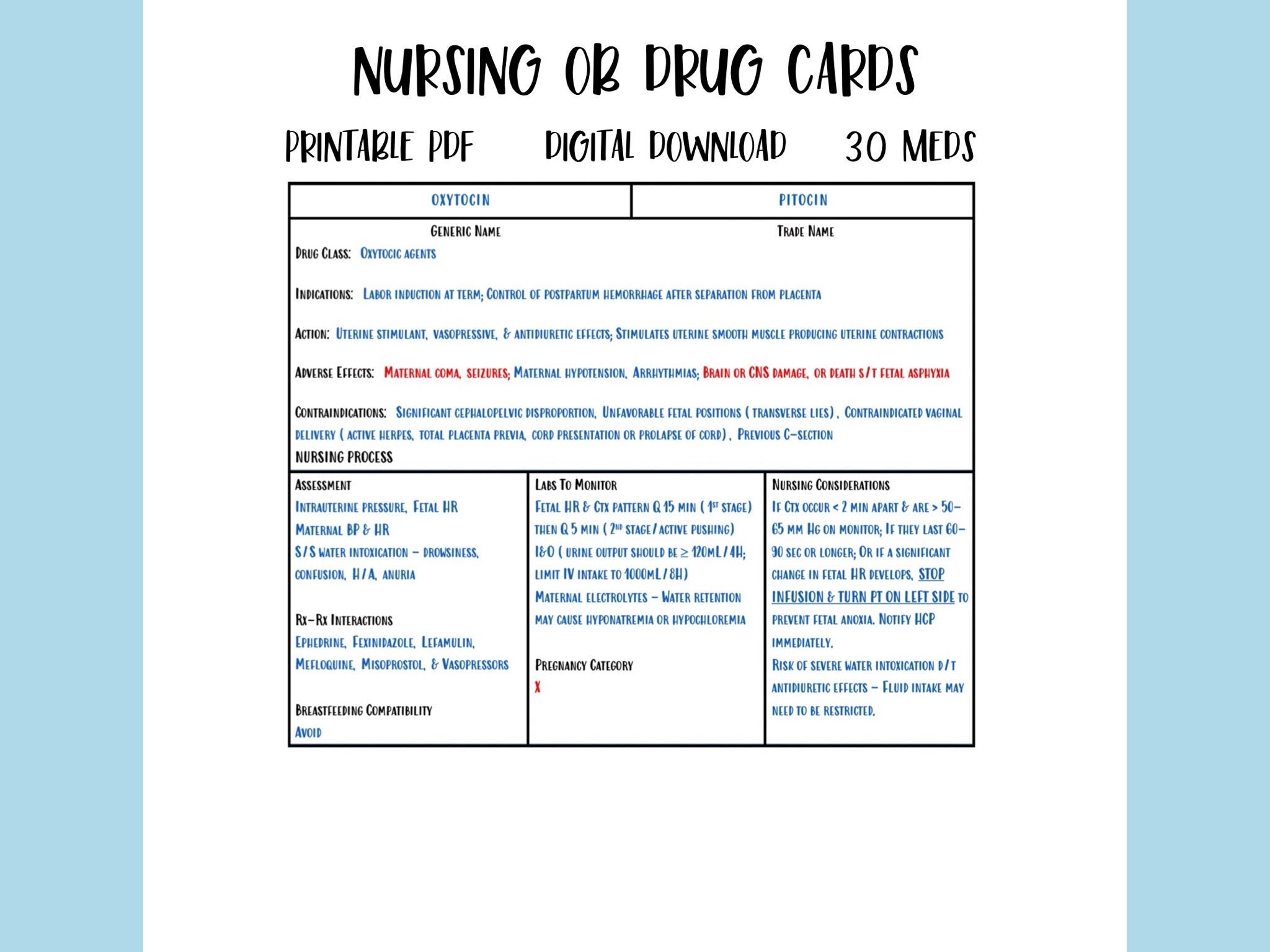 30-ob-nursing-pharmacology-drug-cards-printable-blank-drug-etsy