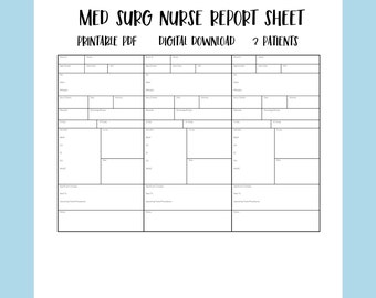 Printable Med Surg Nurse Report Sheet, 3 Patient Nurse Brain Sheet, Nursing  Handoff Template PDF, Digital Download 