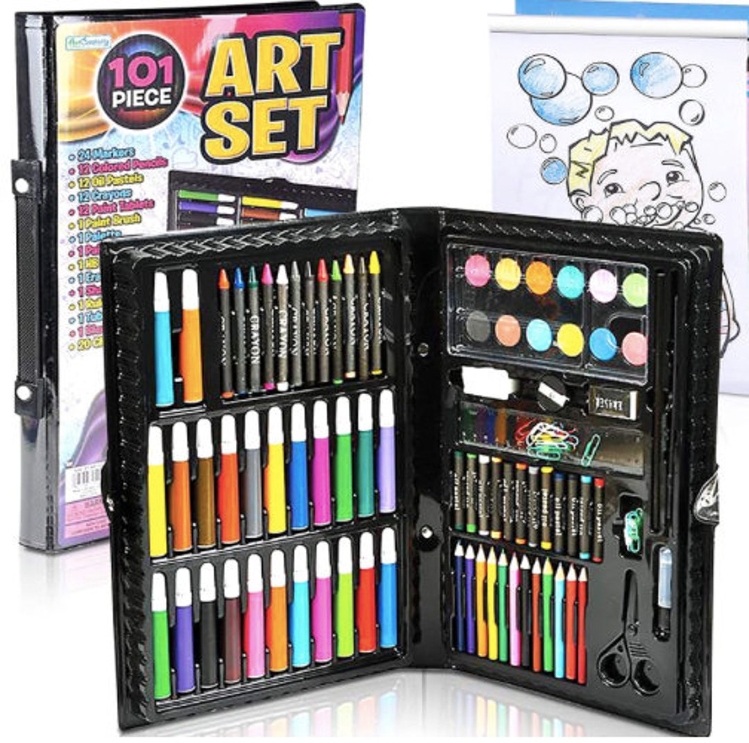  Art Supplies, Wooden Art Set Crafts Kit with Drawing Easel,  Deluxe Kids Art Set, Oil Pastels, Colored Pencils, Watercolor Cakes,  Creative Gift for Kids, Teens, Beginners Girls Boys
