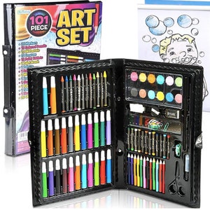 145 Piece Deluxe Art Set, Wooden Art Box & Drawing Kit with Crayons, Oil  Pastels