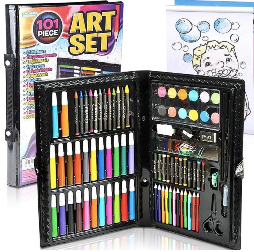 Beginner Artist Kit Includes 101 Pieces Watercolor, Crayons, Colored Markers,  Color Pencils and More Bonus Coloring Book 