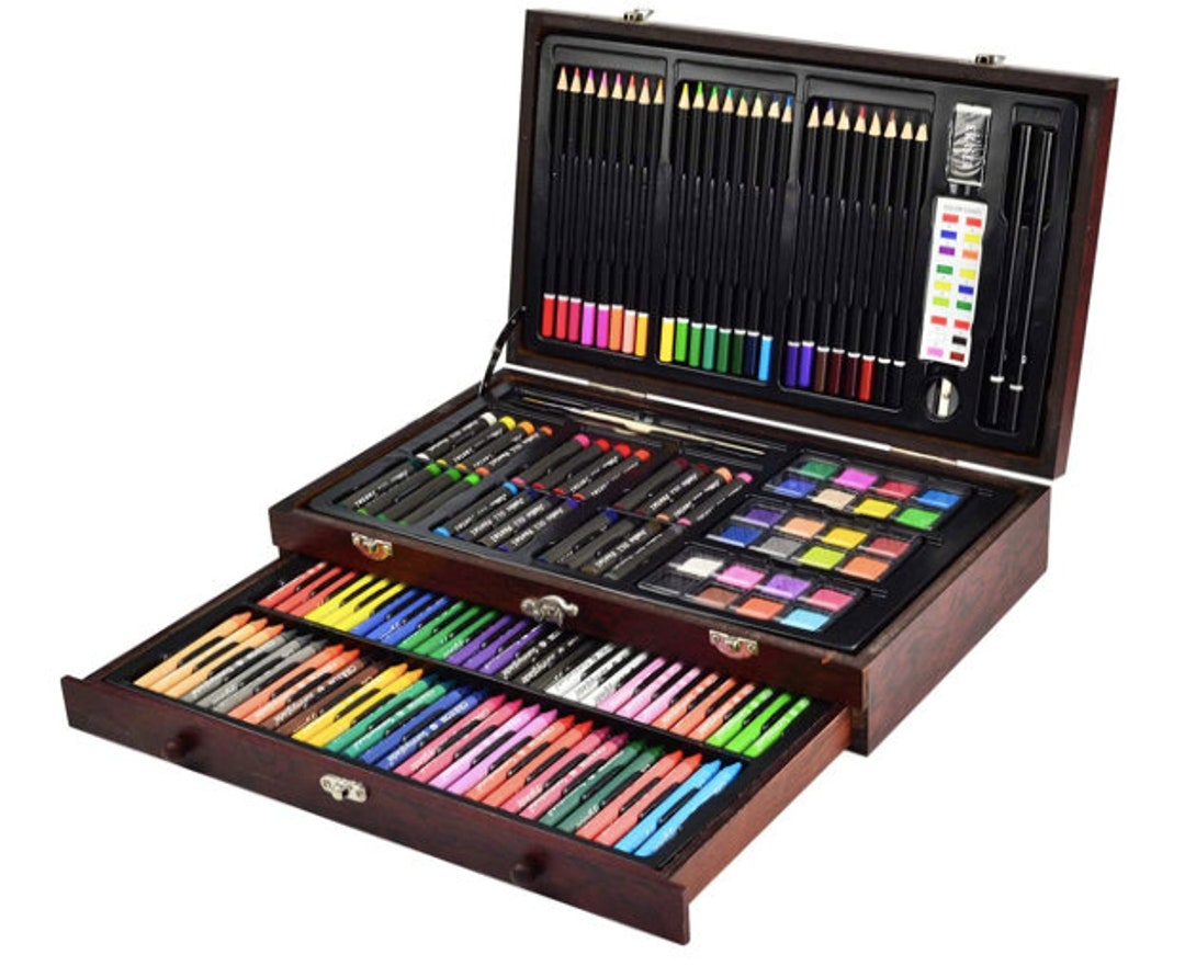 145 Piece Deluxe Art Set, Wooden Art Box & Drawing Kit Crayons