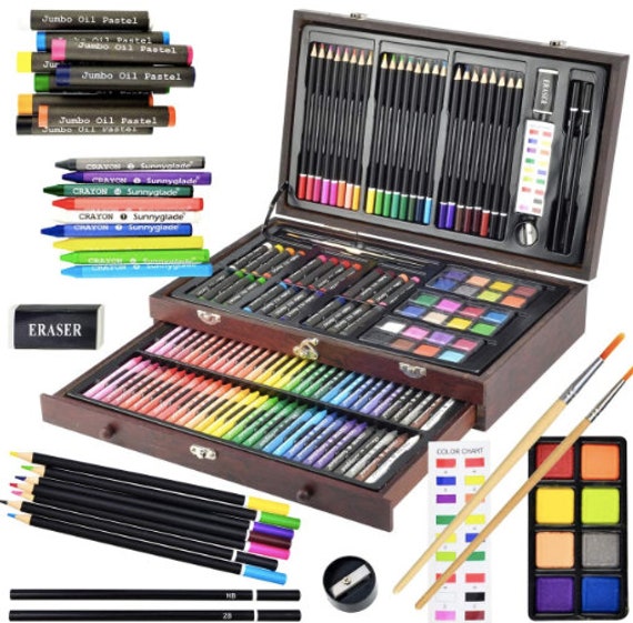 Art Kit Set Drawing Kids Teen Pencils Painting Crayon Wooden Case