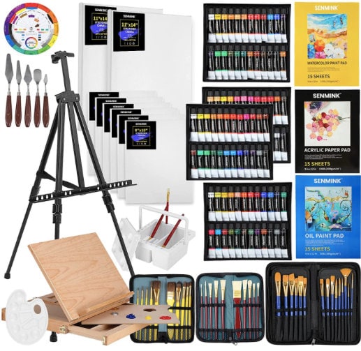  139-Piece Professional Art Painting Set with Easel, Acrylics,  Oils, Watercolors, Brushes, Canvases for Adults