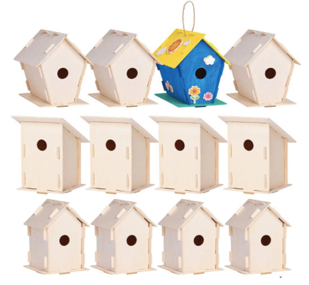 12 Wooden Birdhouses Crafts Bulk Arts and Crafts Set 12 DIY Unfinished