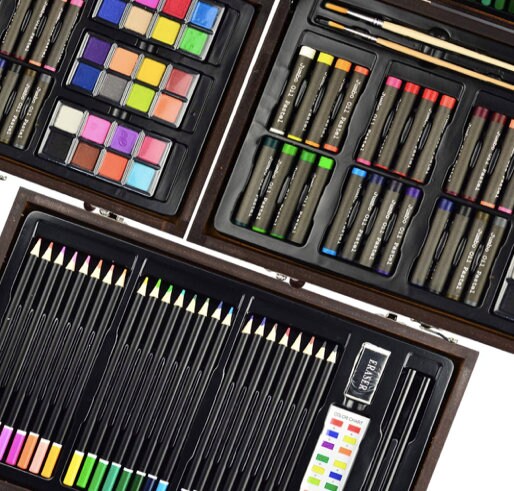 145 Piece Deluxe Art Set, Wooden Art Box & Drawing Kit Crayons