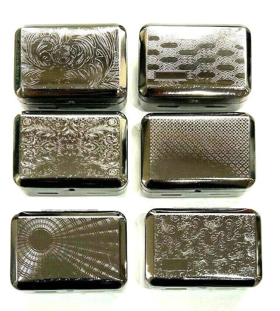 Tobacco Tin With Paper Holder Black Gun Metal Finish 6 Designs