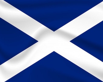 May include: A blue flag with a white diagonal cross, also known as the Saltire, a symbol of Scotland.